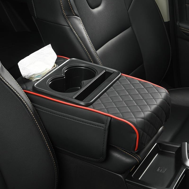 XUKEY Car Armrest Cushion Leather Center Console Covers 5-in-1 Armrest Organizer with Storage Box,Tissue Box,Holder,Phon