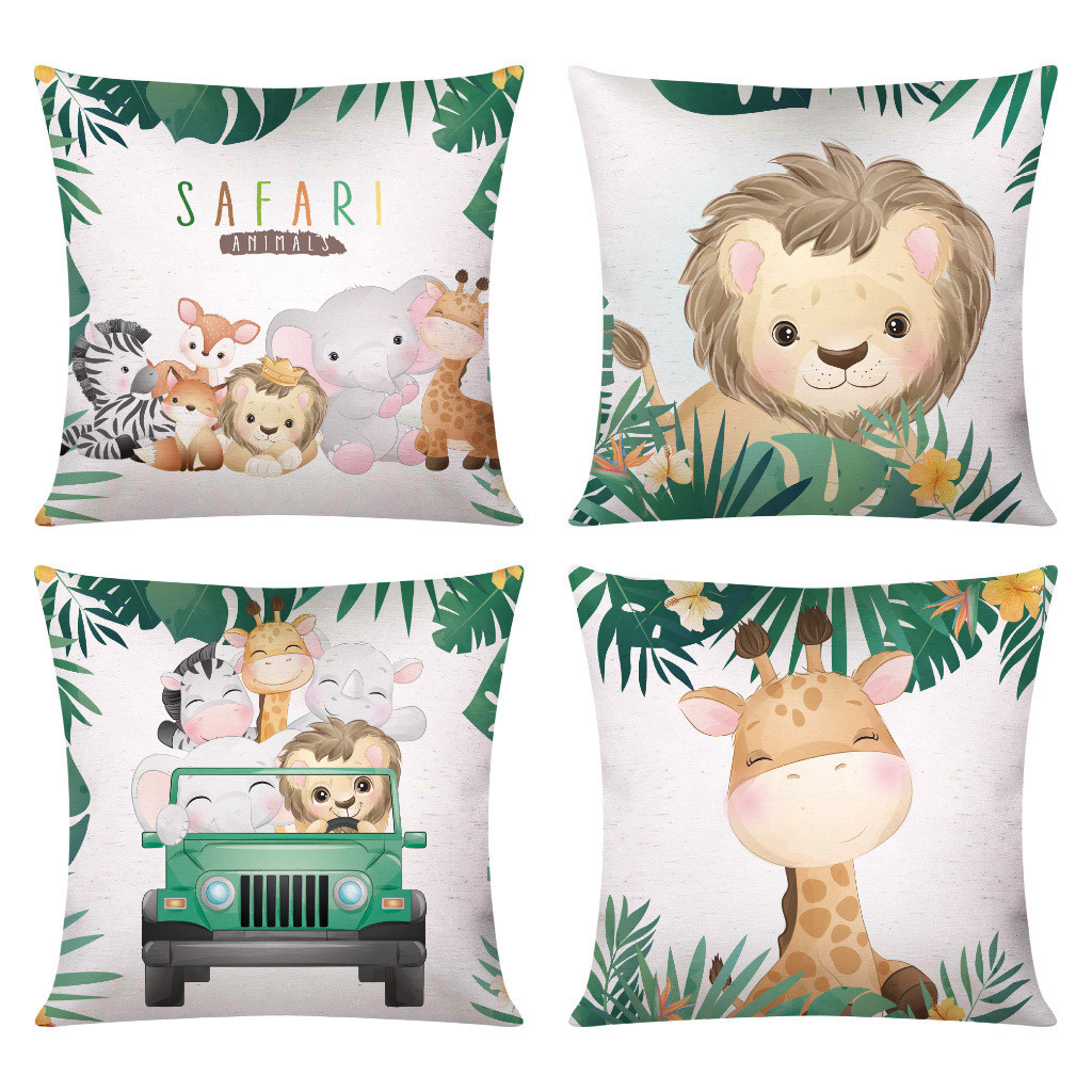 Kit c/ 4 Capas de Almofada Decorativas Modern Print 45x45 - Safari Infantil Carrinho