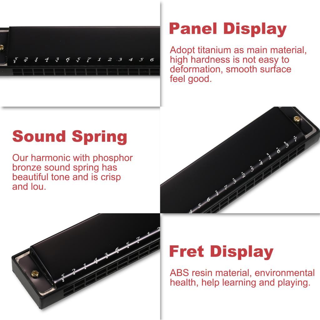 summina Harmonica Harpa Profissional Armônica Key of C 24 Hole Polyphony Diatonic Mouth Organ com Case para Blues Folk
