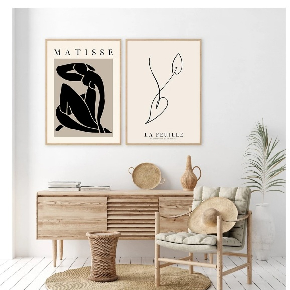 Quadros decorativos Boho Matisse abstrato pintura da lona, Nude Line Art (2 peças)