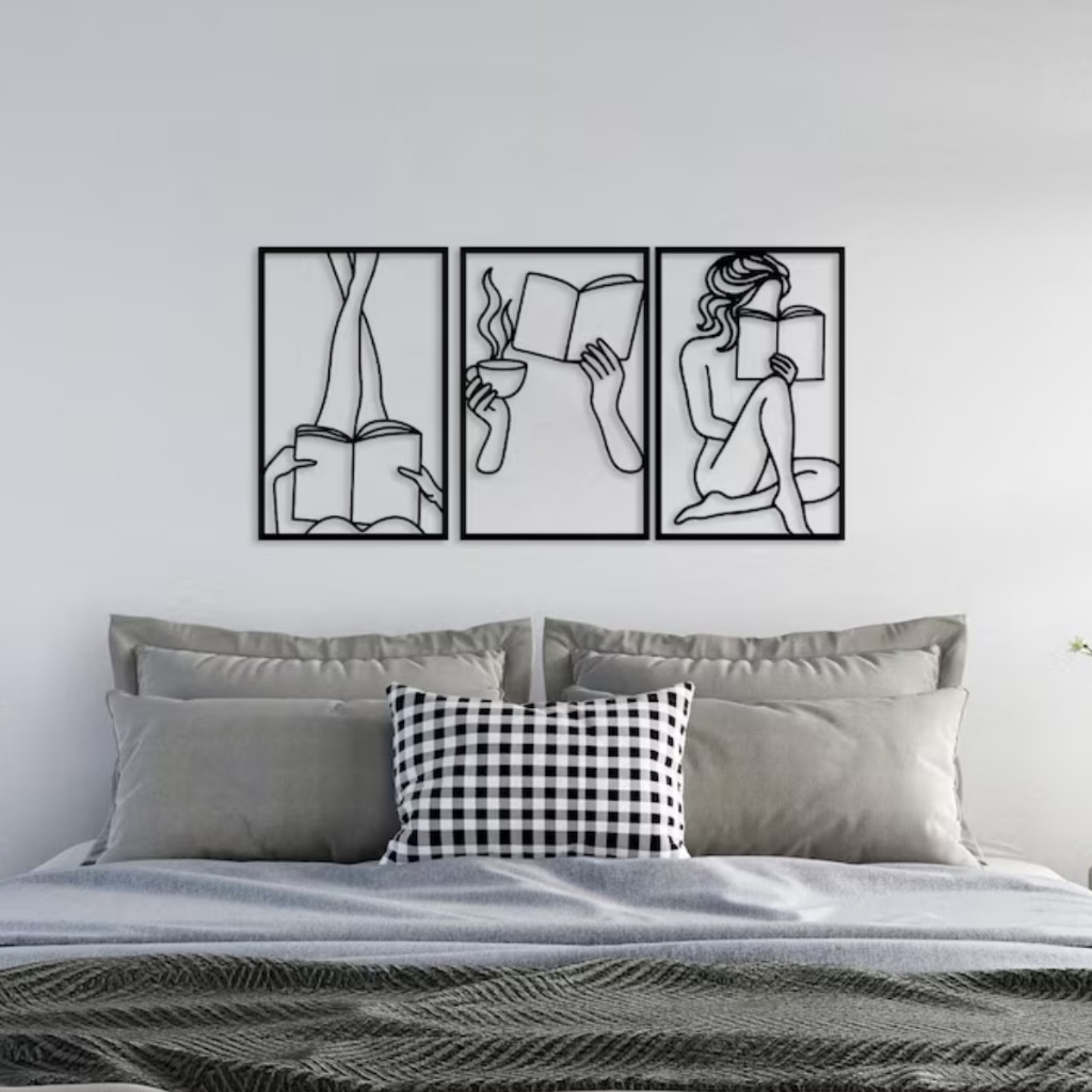 Quadro Decorativo Minimalista Line Art MDF – Preto, Cru, Rose Gold, Dourado e Prata | 20x30 60x30 80x30