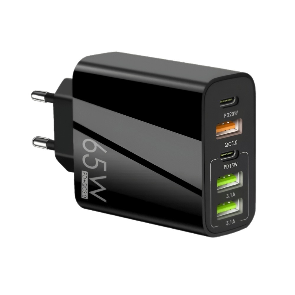 Carregador Turbo PD 65W 5 em 1 Fast Charge 3x USB-A 2x USB-C (Bivolt)