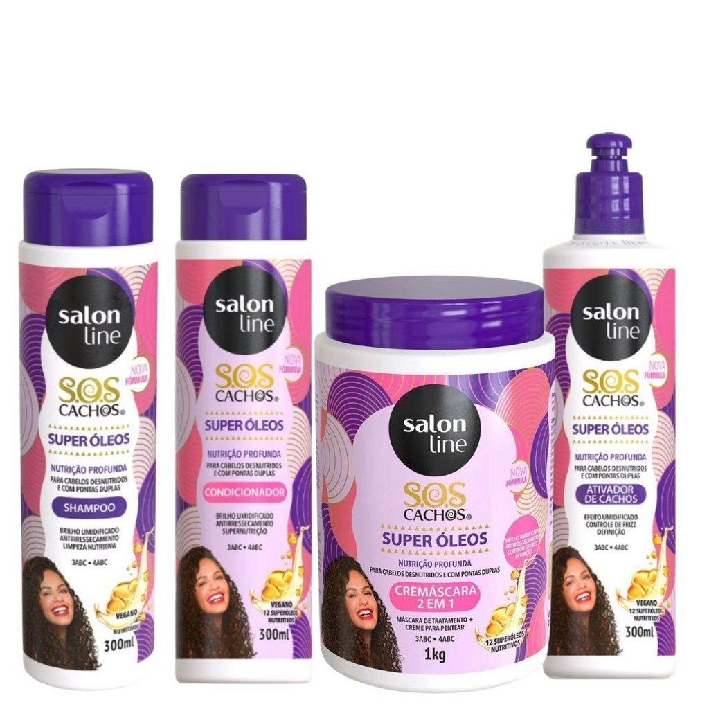 KIT SALON LINE SOS CACHOS SUPER ÓLEOS C/4
