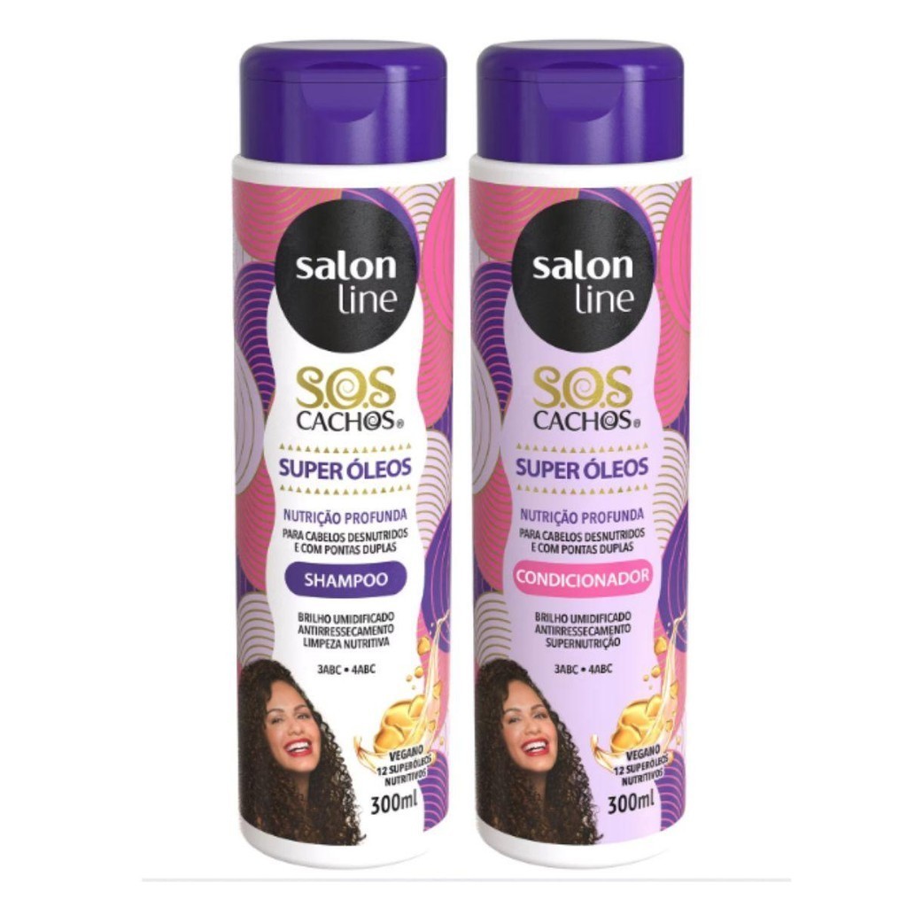 SHAMPOO + CONDICIONADOR SALON LINE SOS CACHOS SUPER ÓLEOS NUTRIÇÃO PROFUNDA 300ML