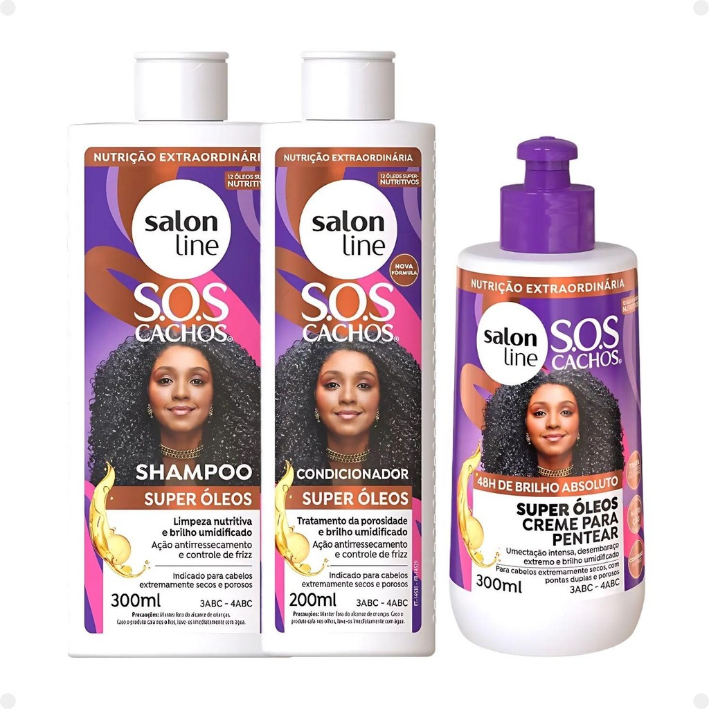 Kit Salon Line SOS Cachos Super Óleos: Shampoo 300ml e Condicionador 200ml + Creme 300ml