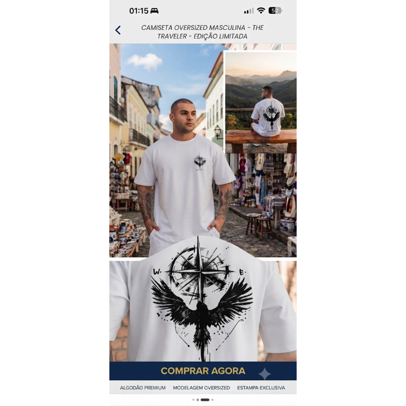 Camiseta Masculina Oversized The Traveler - Estampa Exclusiva e Algodão Premium