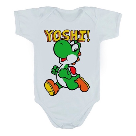 Body Manga Curta Bebê Nintendo Super Mario Yoshi Intro Jump