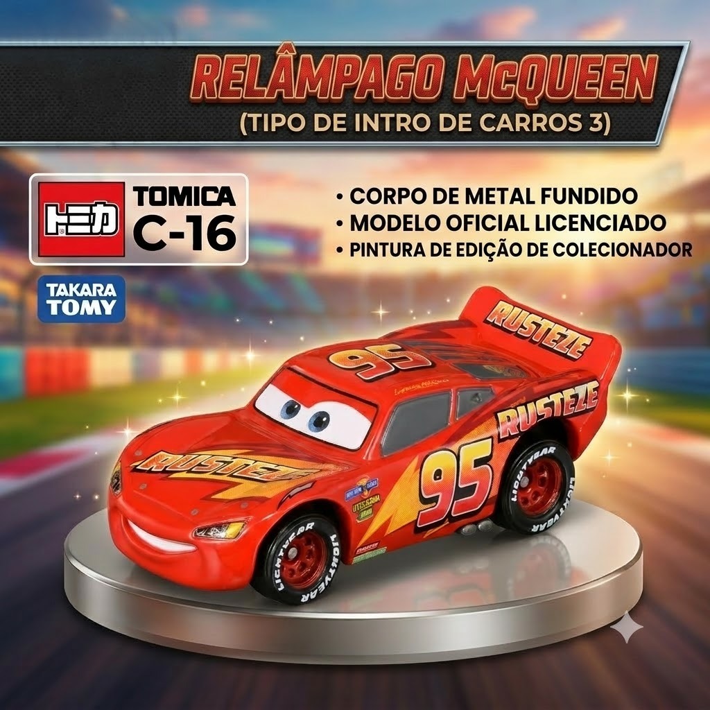 Carrinho Miniatura Takara Tomy Tomica Disney Carros C-16 Relâmpago McQueen (Cars 3 Intro Type) Metal Diecast Japan