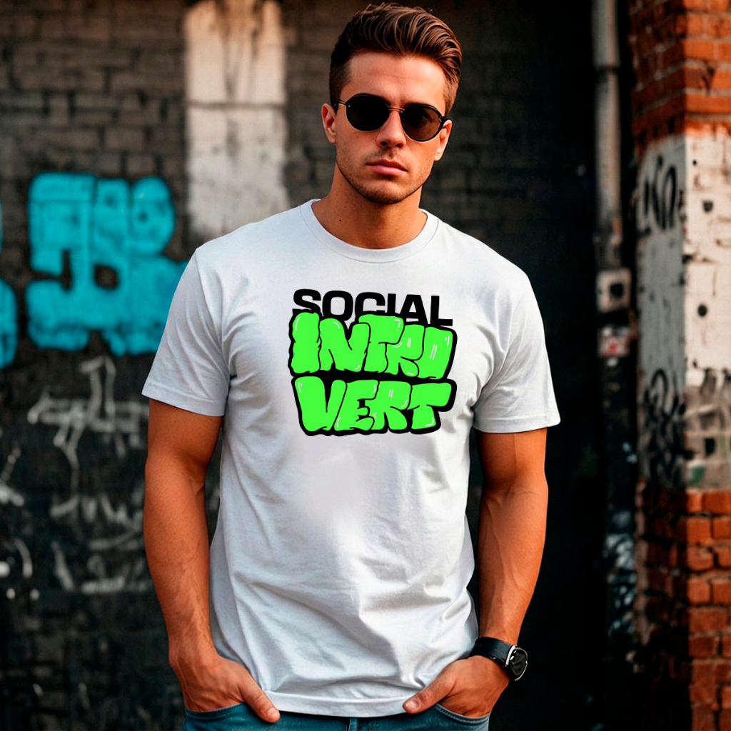Camiseta Basica Masculina Branca Algodão Estampa Social Intro Vert Gola Redonda Estilo Urbano Manga Curta Confortável