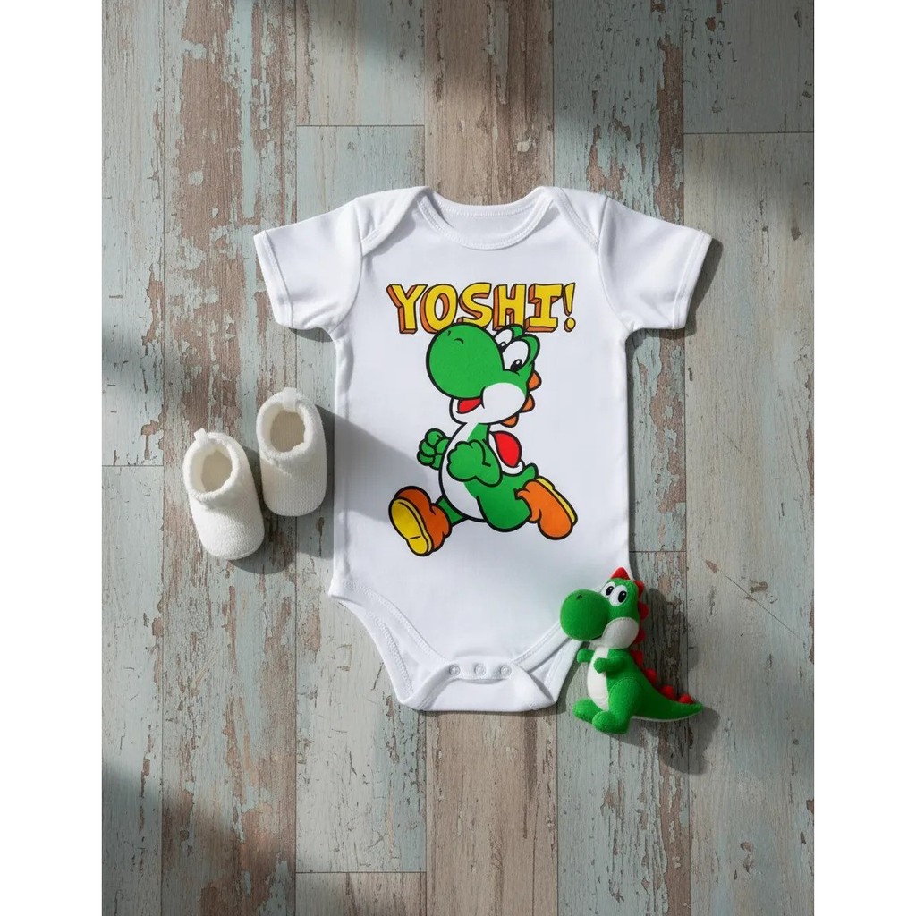 Body Manga Curta Bebê Nintendo Super Mario Yoshi Intro Jump