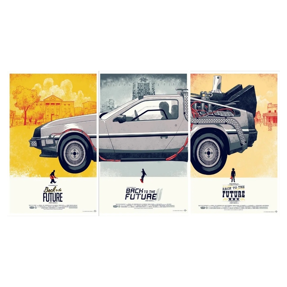Quadro Decoratiivo 3 Peças Delorean De Volta Para o Futuro Filme Veiculo Carro Cinema