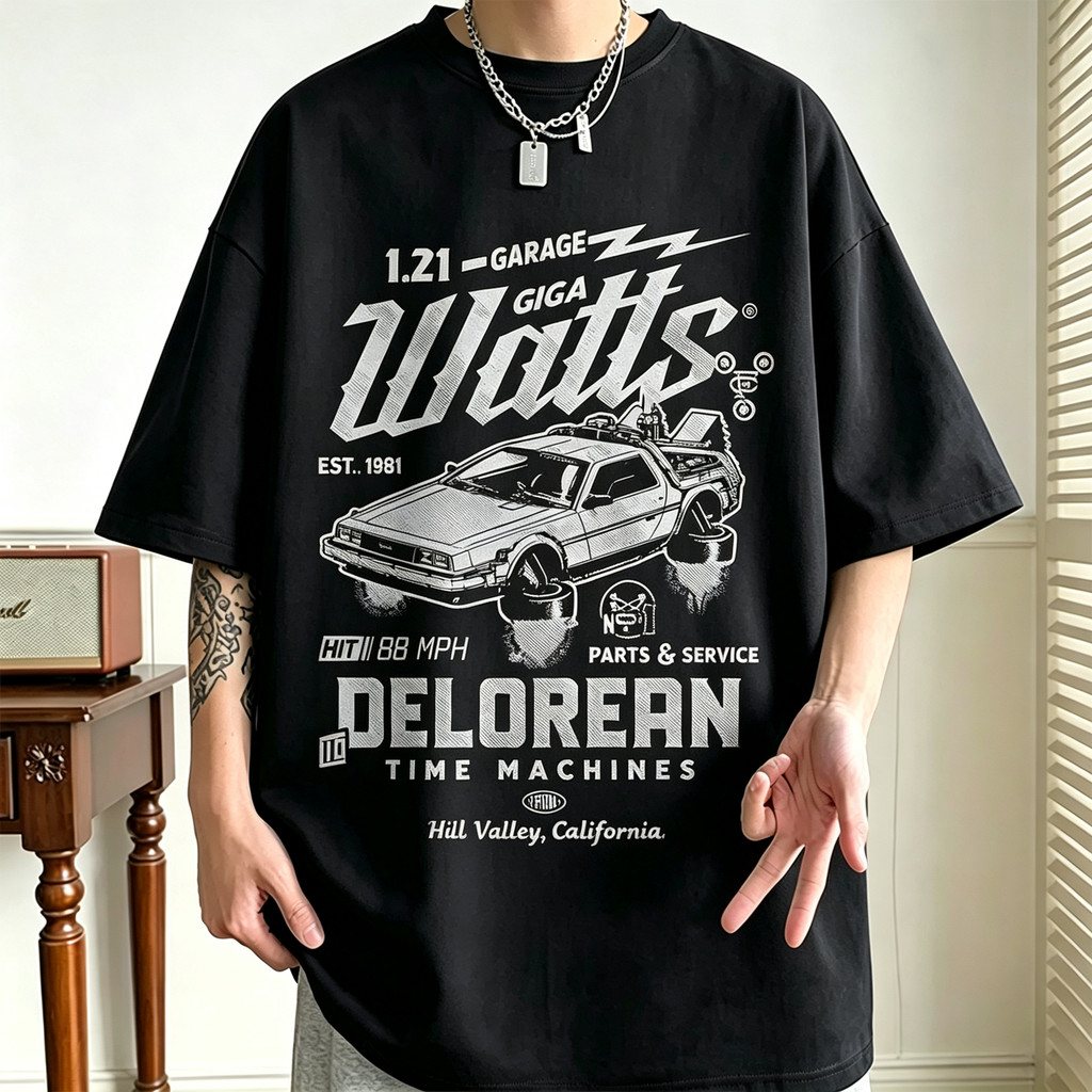 Camiseta Masculina Estampa Carro Delorean Temas Cinematográficos Atemporal Moderna Confortável Estilo Retrô