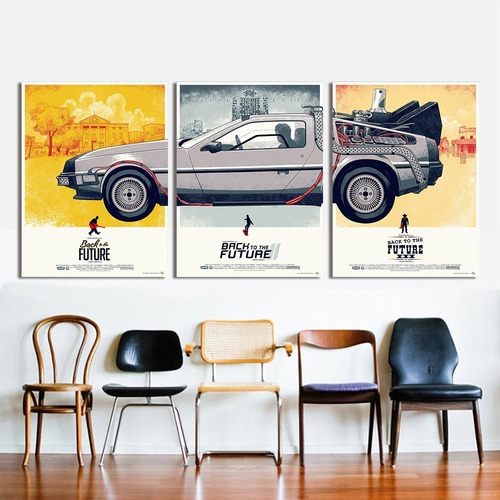 Quadros decorativos 3 peças filme de volta futuro Delorean