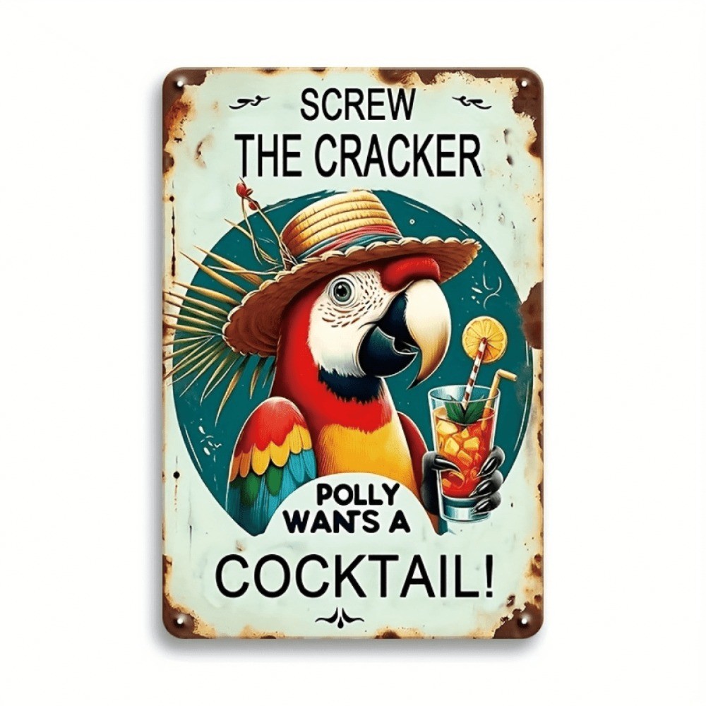 CIFbuy Tropical Parrot Bar Sign Engraçado Arte De Parede De Metal Para Casa Man Cave