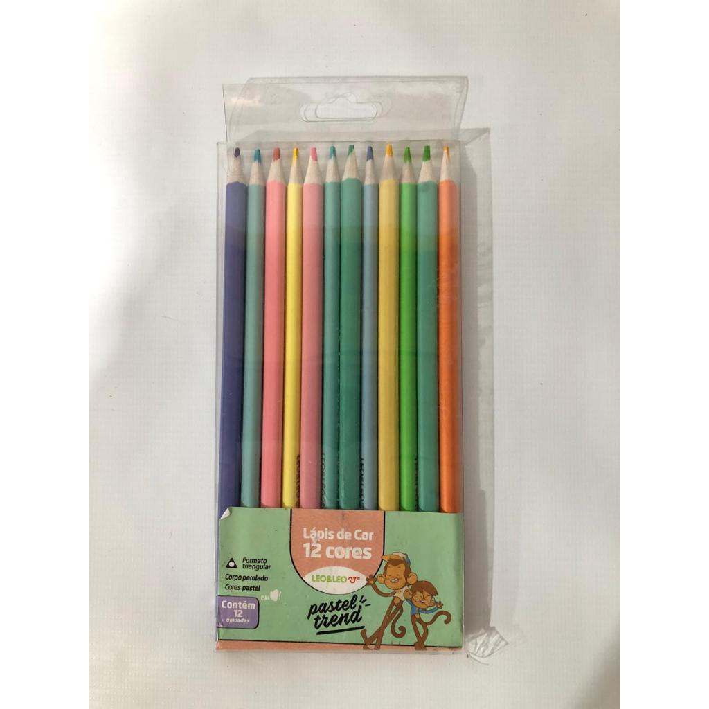 Lápis de Cor 12 Cores Pastel Trend Leo&Leo | Tons Suaves para Desenho, Lettering, Escola e Papelaria