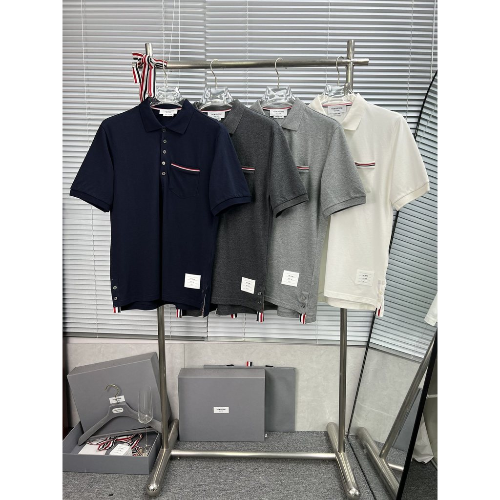 DTFR Short-sleeved shirt with a woven stripe detail on the front chest pocket POLO Shirts for men and women, same style,