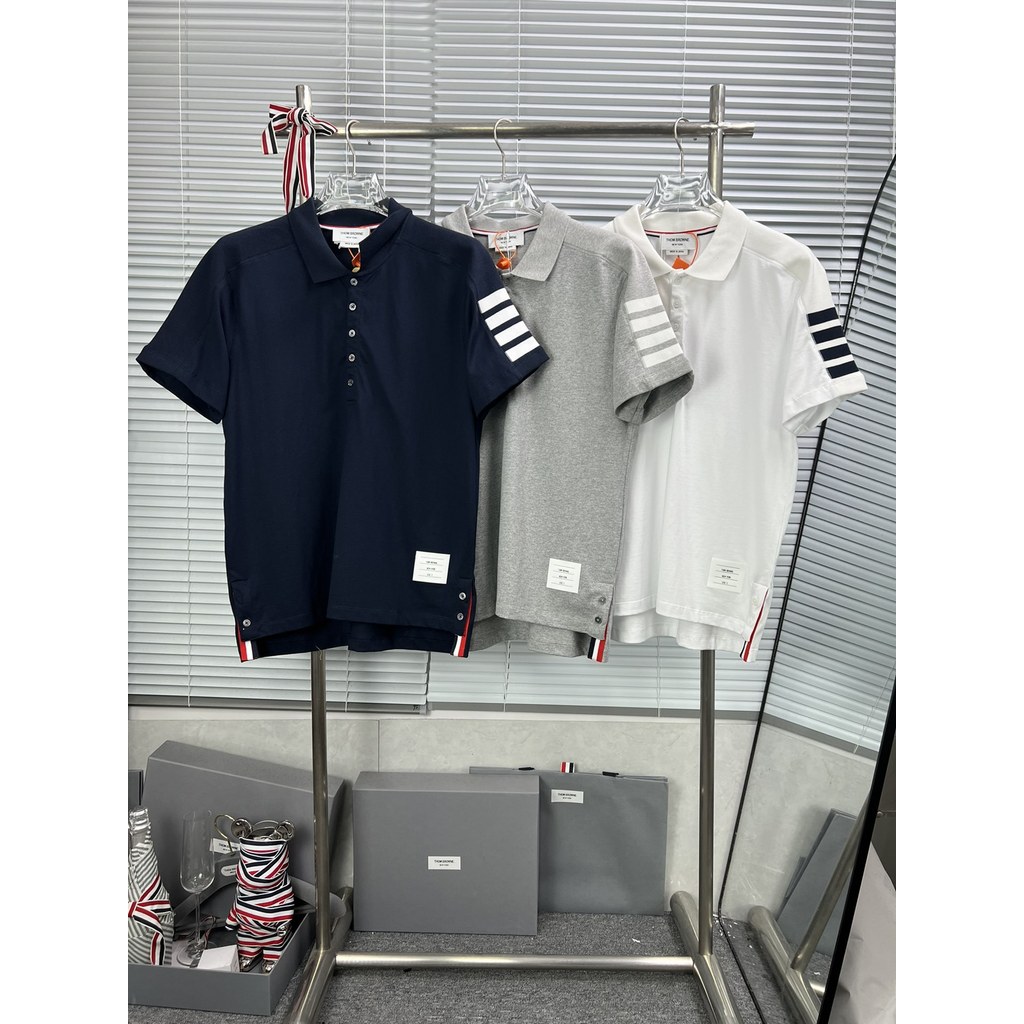 9IDW Summer unisex short-sleeved shirt with four stripes and a collar POLO The shirt is comfortable to wear