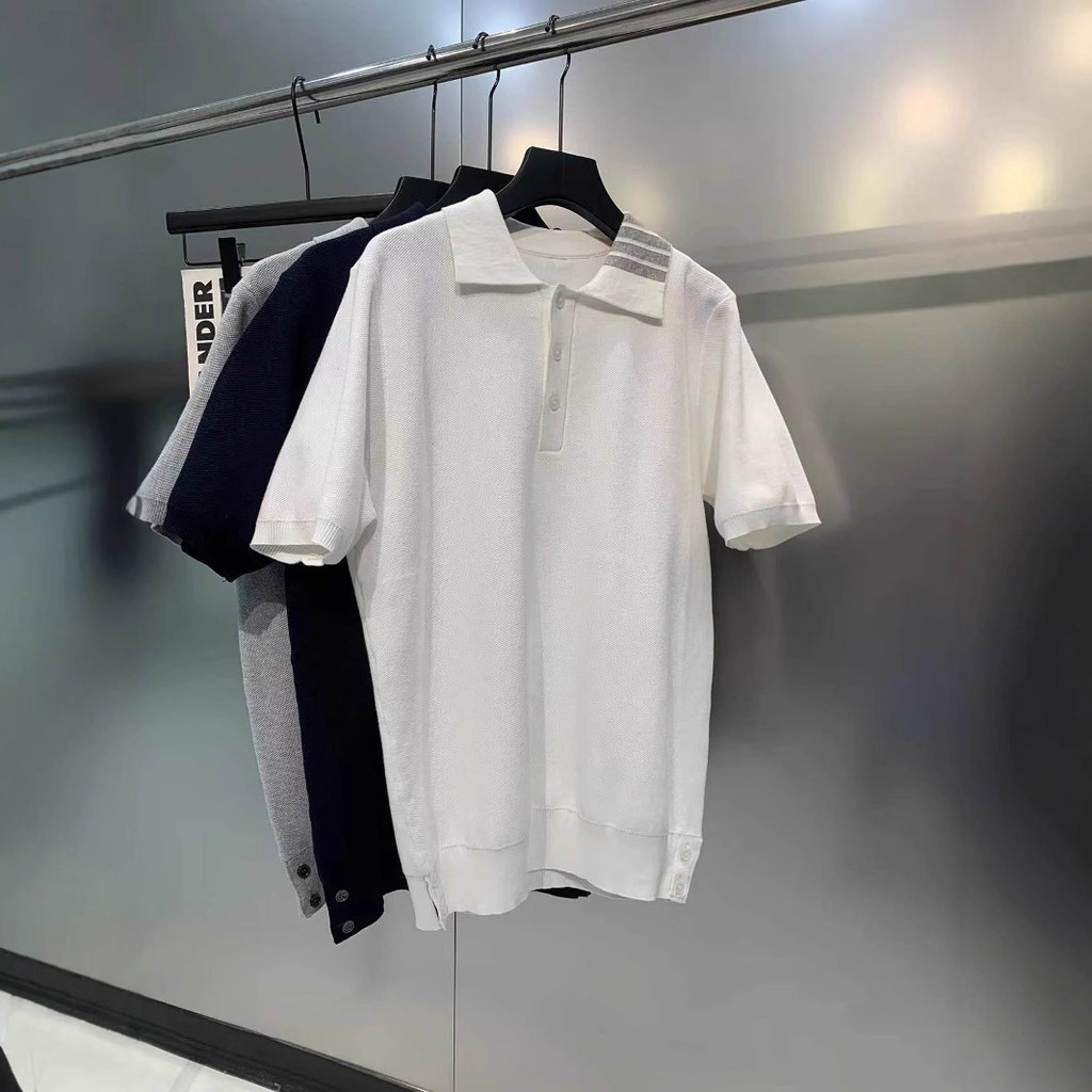 3HVN  25Summer New polo Four-stripe casual short-sleeved shirt with a simple collar T Men's and women's knit tops