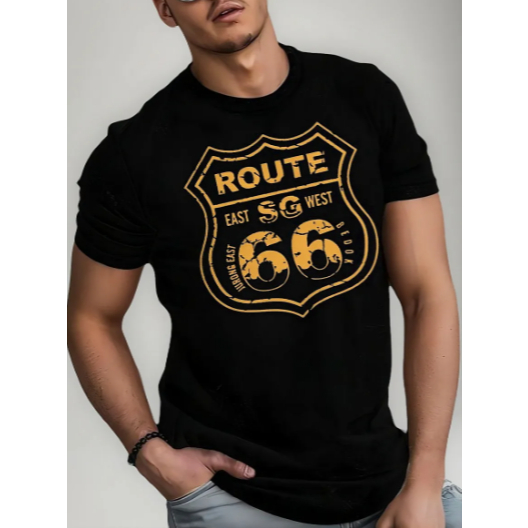 Camiseta Masculina Estampa Route 66 Tecido Premium 100% Algodão