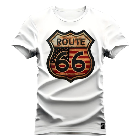 Camiseta Masculina Estampa Route 66 Tecido Premium 100% Algodão