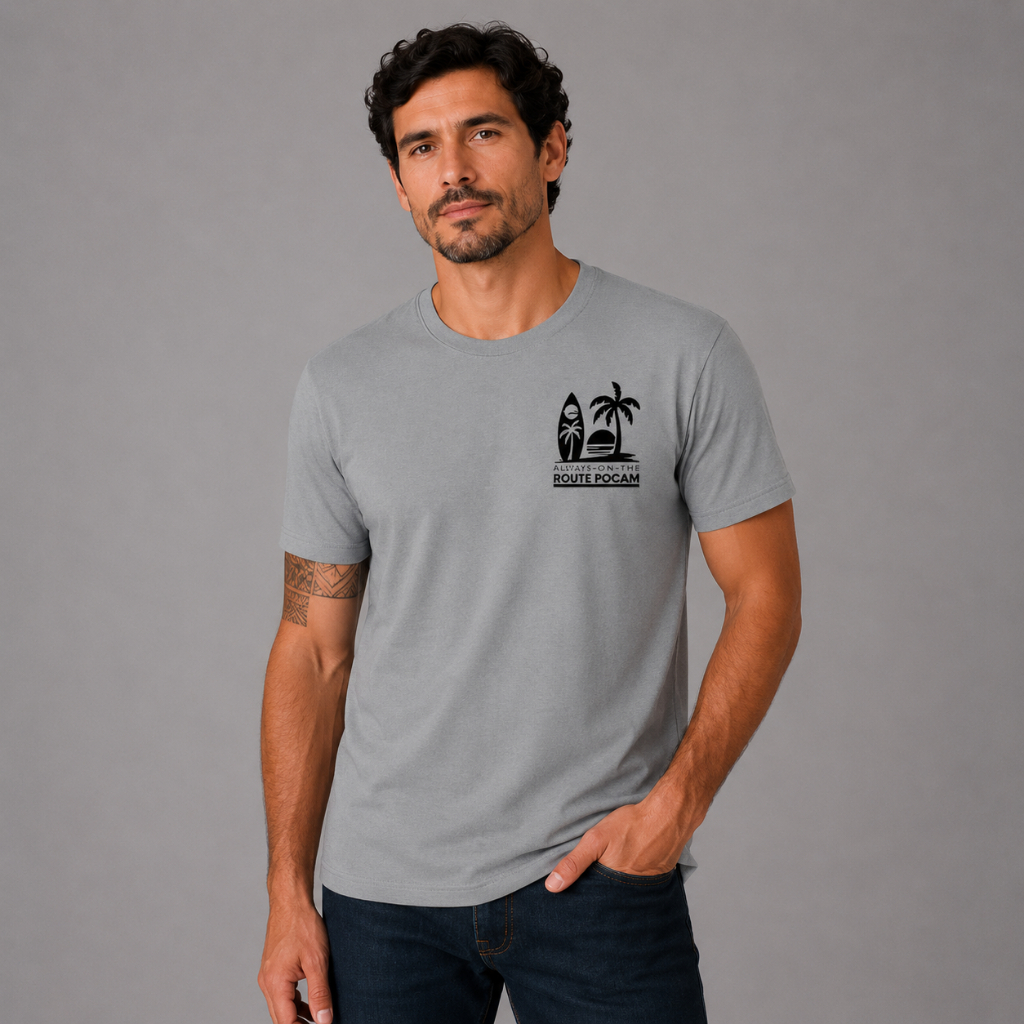 Camiseta Masculina POCAM SURF ROUTE Premium Hi Tech – Dry Fit + Antipilling - CINZA