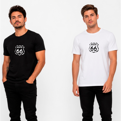 Camiseta Masculina Route 66 Camisa Estampada Gola Redonda 100%  Algodão Tendência