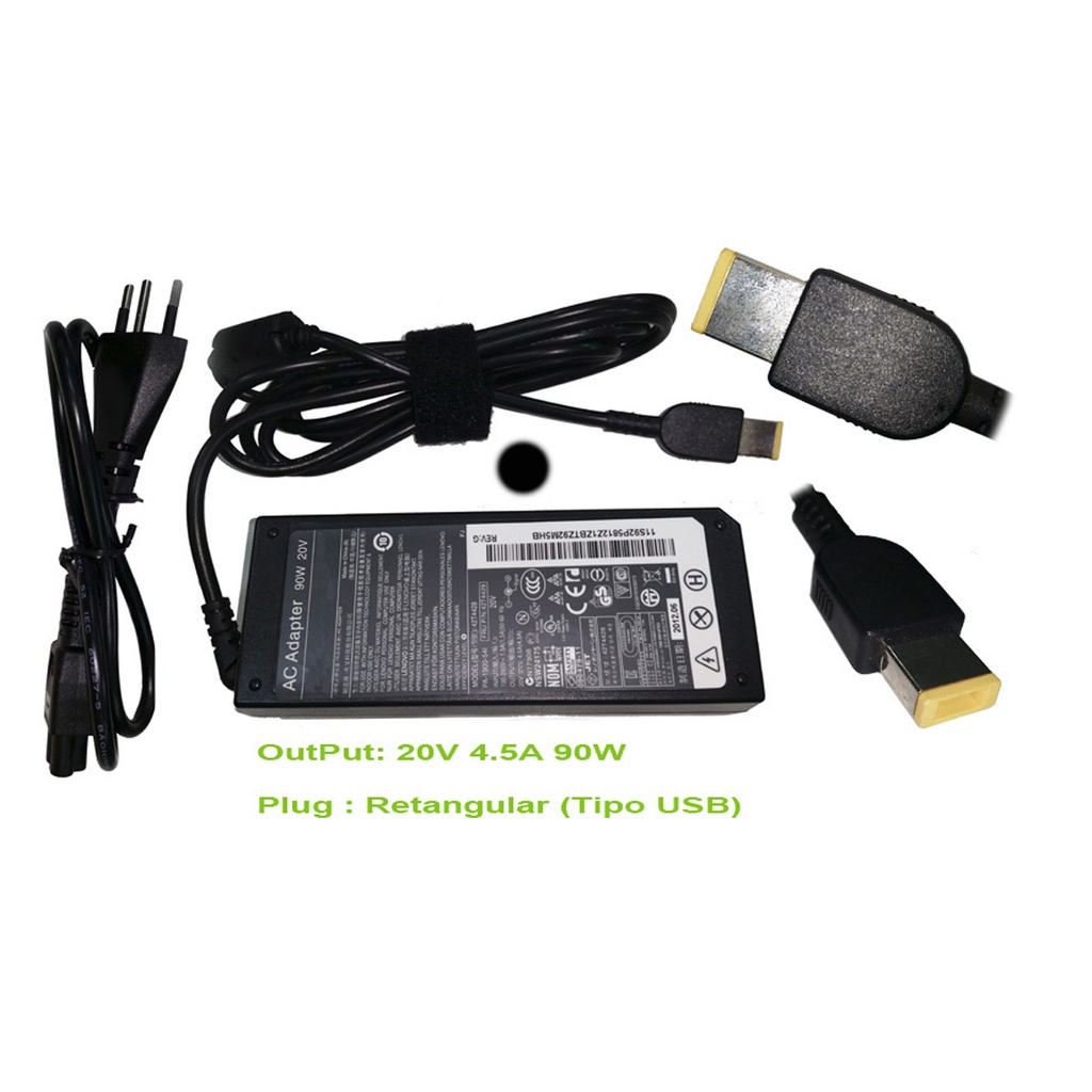Fonte Carregador Para Notebook da Lenovo plug retangular tipo usb de 90w ib430