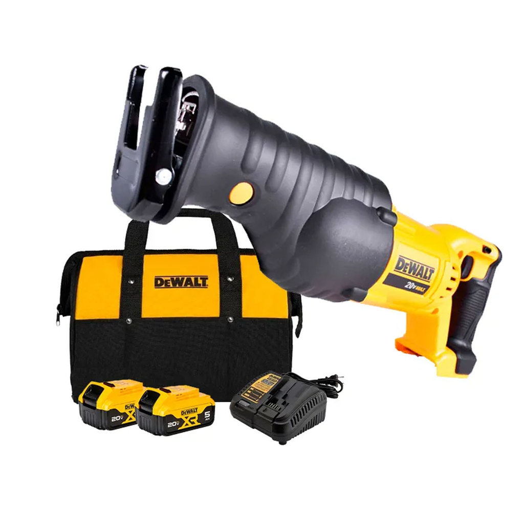 Serra Sabre a Bateria 20V Dewalt DCS380B-B3 + Kit 2 Bateria 5A + Carregador Bivolt + Bolsa DCB205C2K-BR