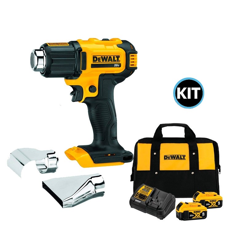 Kit Soprador Termico 20v Dewalt DCE530B + 2 Baterias 5Ah DCB205-B3 + Carregador DCB115 Bivolt + Bolsa