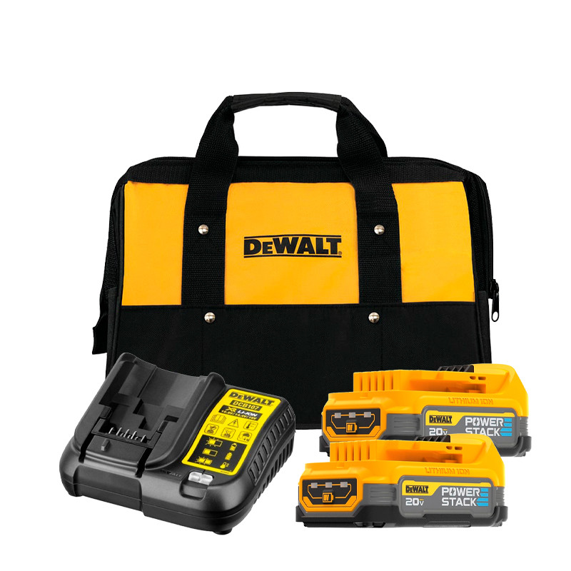 Kit 2 Bateria Powerstack 1.7A e Carregador DCB107 Bivolt + Bolsa Dewalt 20v DCBP034E2-BR