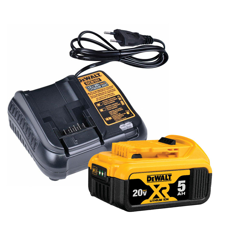 Kit com 1 Bateria 5Ah 20V DCB205 e Carregador DCB107 Bivolt Dewalt