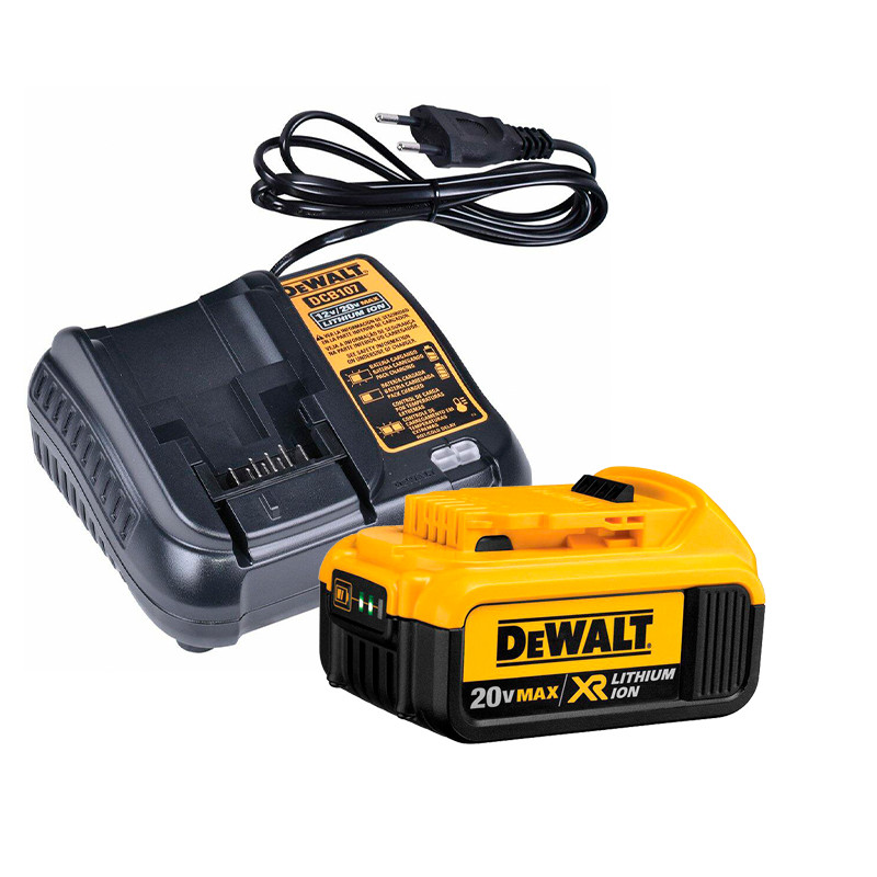Kit com 1 Bateria 4Ah 20V DCB204 e Carregador DCB107 Bivolt Dewalt