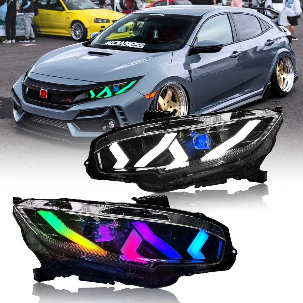 【Modified Car Club】2016-2022 faros Honda Civic,Mude uma luz de carro legal com uma cor favorita todos os dias