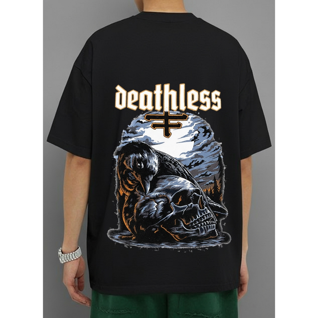 Gothic style personality T-shirt with raven skull print, loose and versatile, suitable for all occasions.