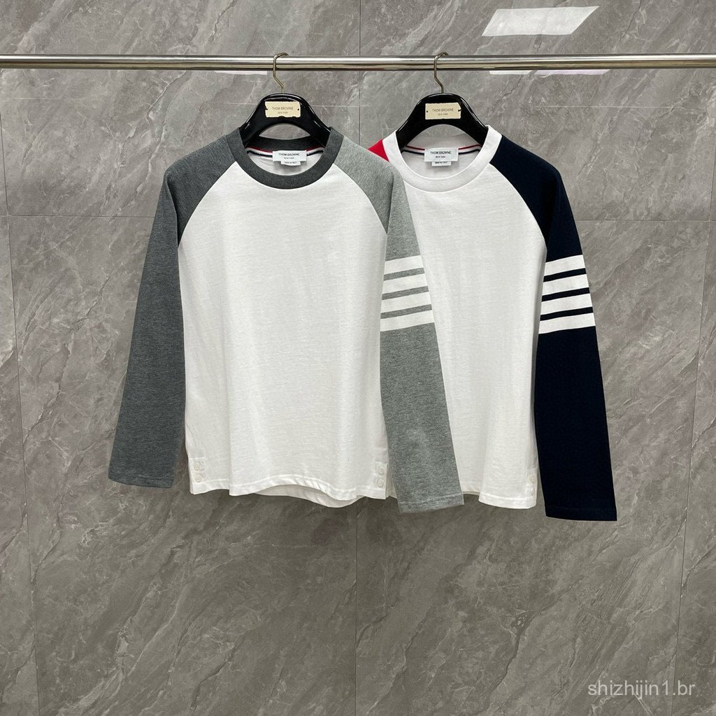 QCXC Classic four-stripe sleeves with contrasting color splicing T Shirts for both men and women, stylish, casual, and v