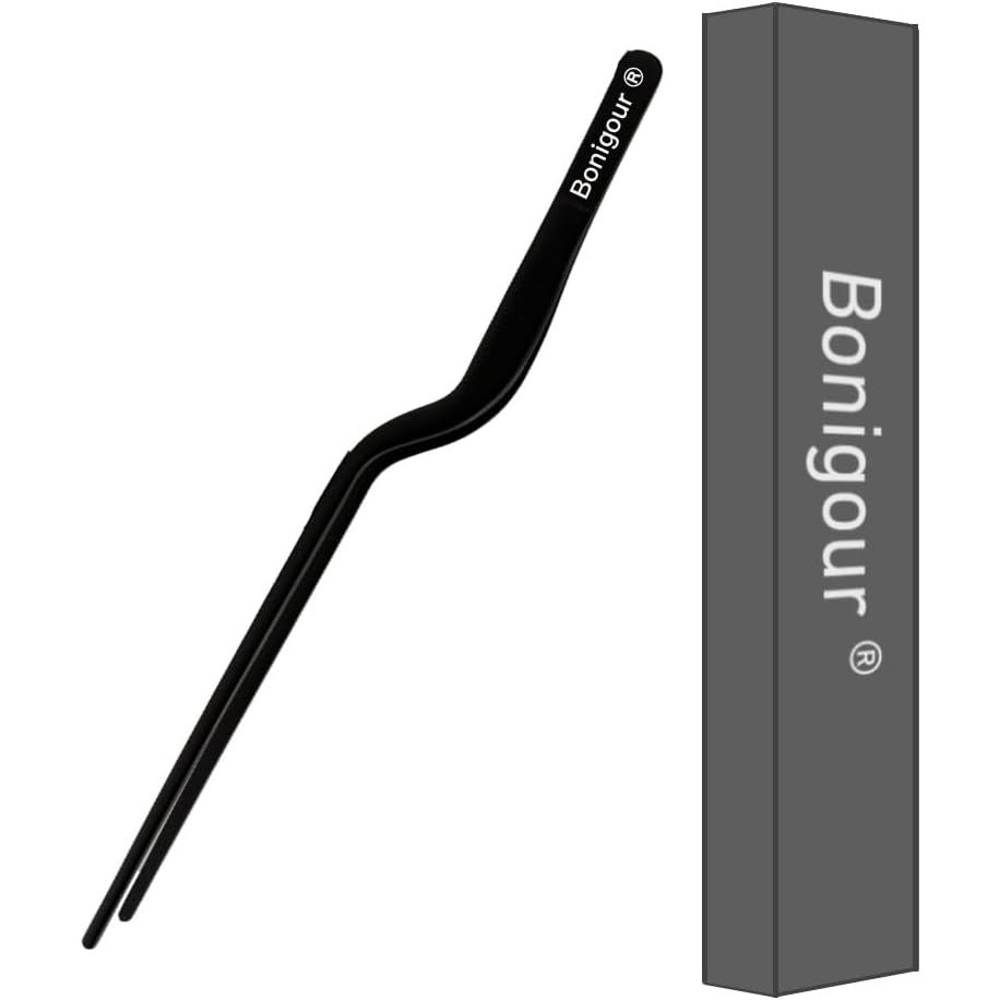 8 Inch Precision Offset Tweezers, Kitchen Culinary Stainless Steel Tongs, Curved Kitchen Cooking Multi-function Chef Pre