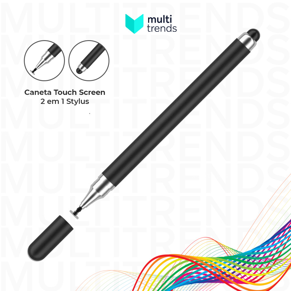 Caneta Touch Screen Universal 2 em 1 Capacitiva para Tablet, Smartphone e Laptop
