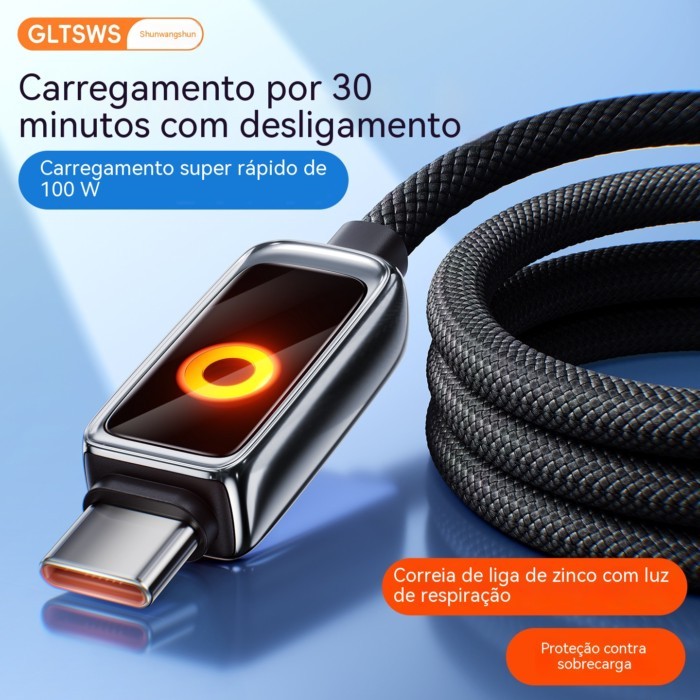 Cabo de dados de desligamento inteligente PD100W Dual Type-C Carregamento Super rápido adequado para Apple 17 Huawei ipa