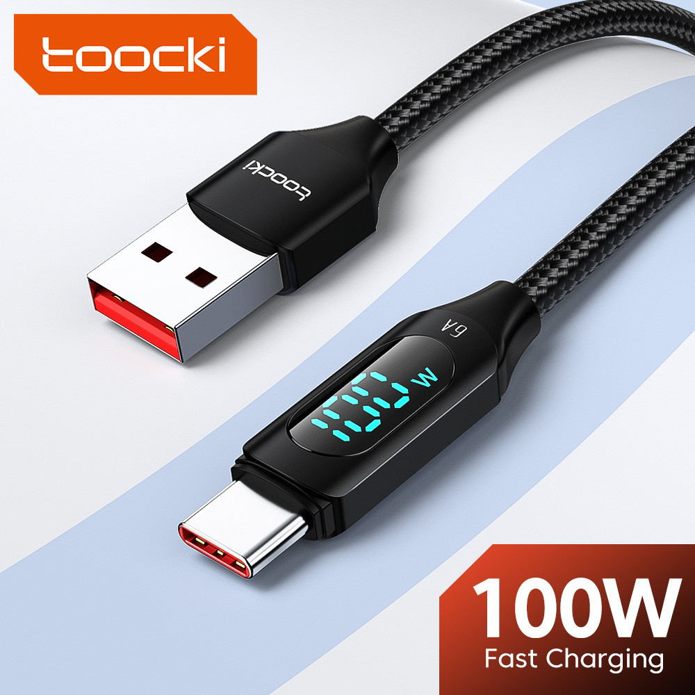 Cabo de Dados para Celular com Display Digital Toocki PD100W USB66W, Cabo de Carregamento Super Rápido com Display Digit