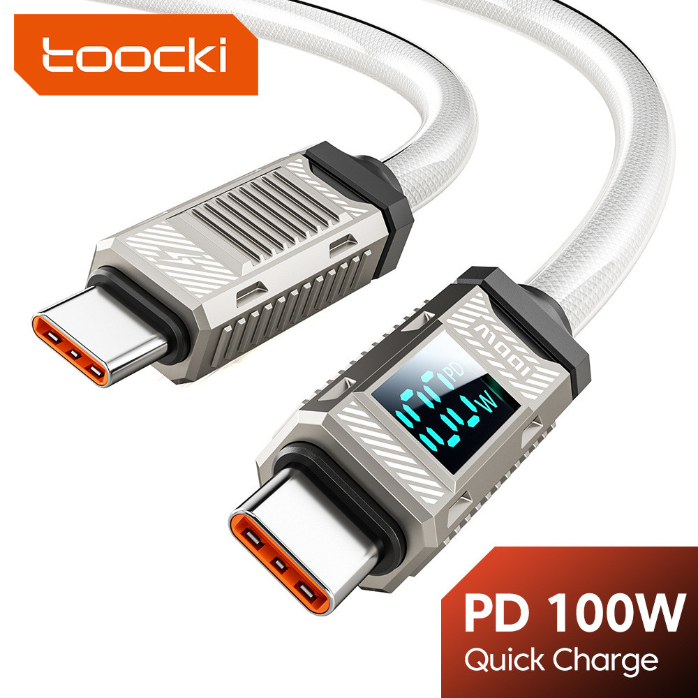 Cabo de dados para celular Toocki PD100W com display digital, carregamento super rápido, liga de zinco, adequado para Hu