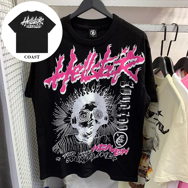 2025 High Street Hellstar New Vintage Print Hip Hop Casual Camiseta Manga Curta Gola Redonda Casal