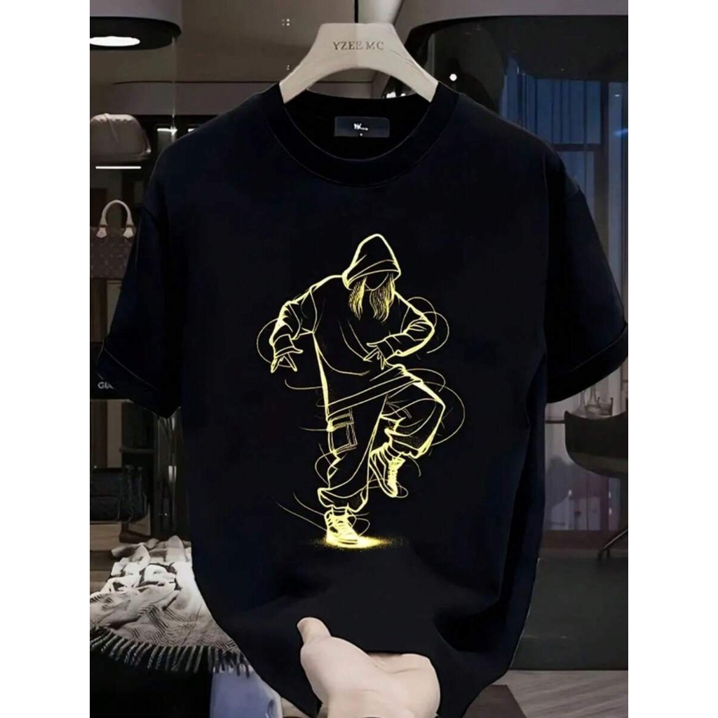 Camiseta Masculina Basic Casual Dance Style Print Breathable Gym Street Confortável Estilosa Moderna Casual
