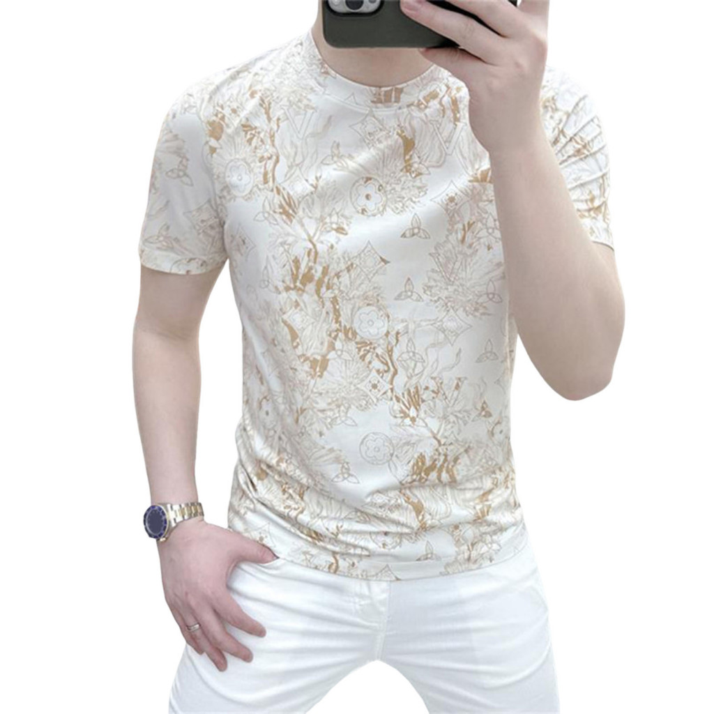 Fashionable Men T-shirt Round Neck Top Men's Summer Casual Slim Fit Printed Short Sleeve Tee for Daily Wear Street Style