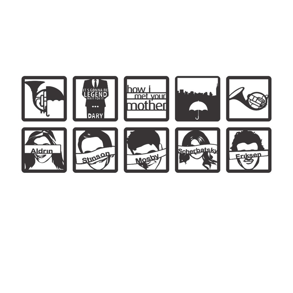 Quadros Decorativo Vazado Kit How I Met Your Mother 3mm MDF Preto Fosco
