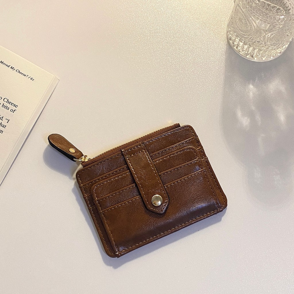 GANMOGU Retro zíper Multi-cartão Slot curto pequeno moeda bolsa titular do cartão Mini titular do cartão textura All-Mat