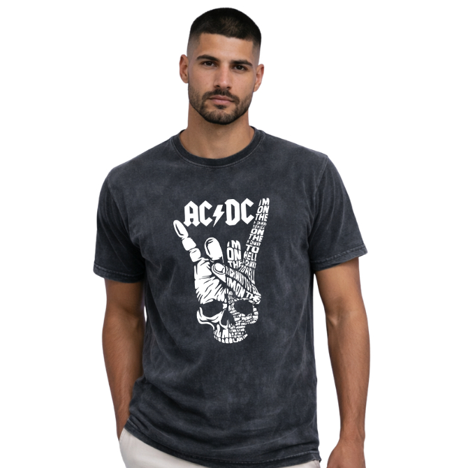 Camiseta AC/DC Rock Estonada Unissex Vintage Oversized Preto Branco Cinza Street Trend Top