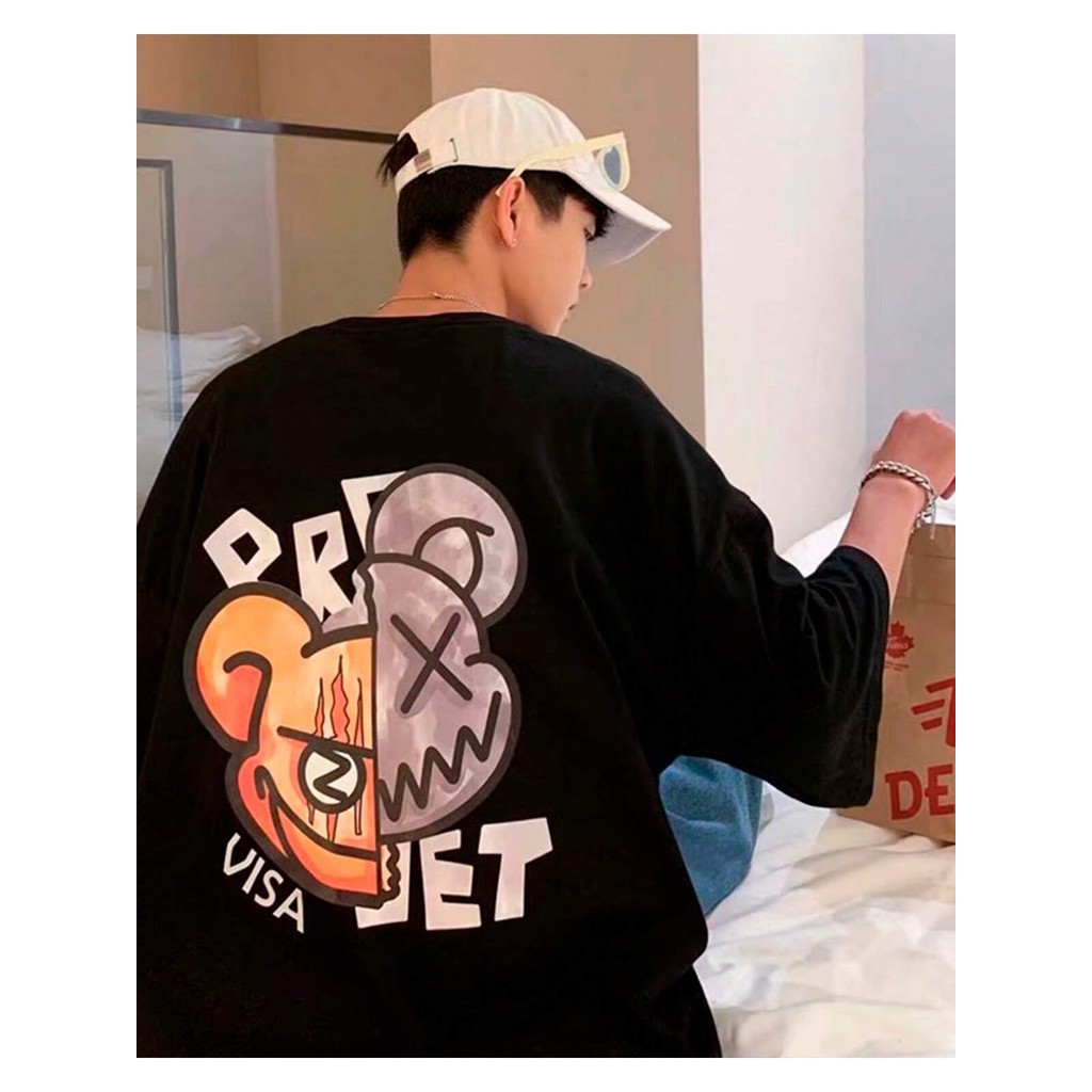 Camiseta Camisão Oversized 100% Algodão Urso Rosto Dividido Dupla Personalidade Envio Imediato