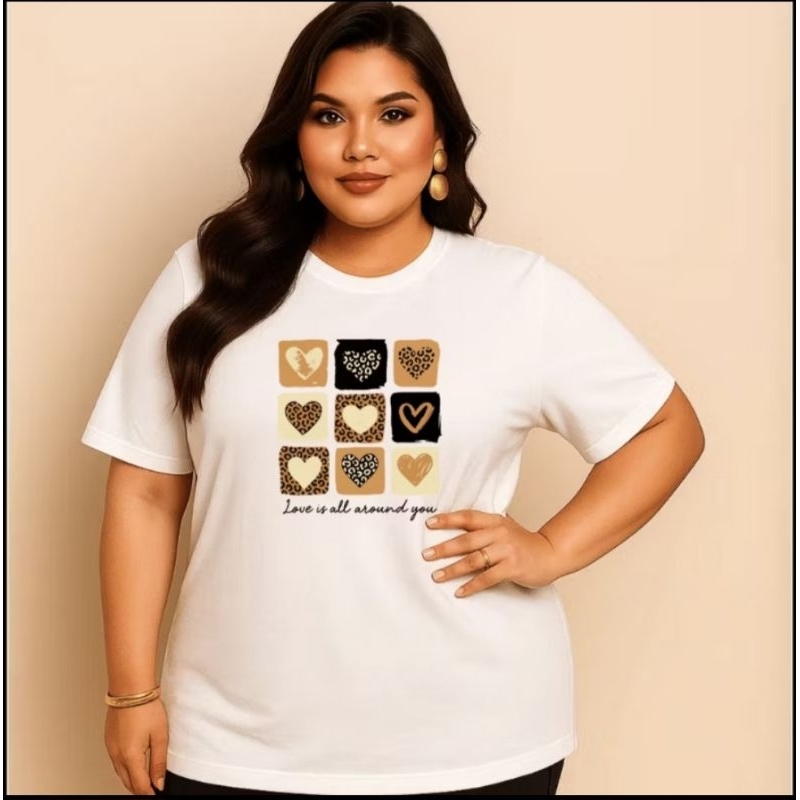 Camiseta Feminina Corações Plus Size Estilo e Personalidade Com Qualidade Premium Em Algodão 30.1.