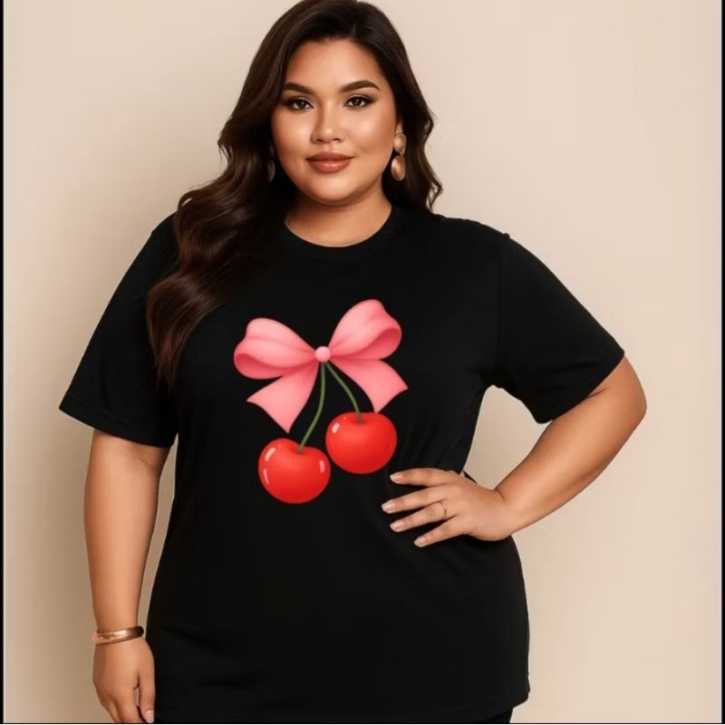 Camiseta Feminina Cereja Plus Size G1 G2 G3 Puro Estilo e Personalidade Com Qualidade.