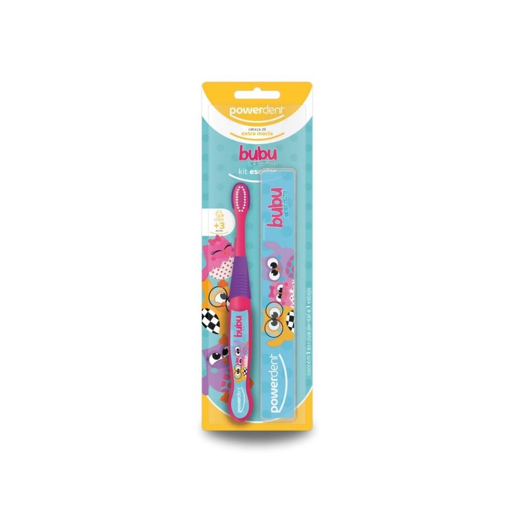 Escova Dental Infantil +3Anos C/ Estojo PowerDent Bubu e as Corujinhas